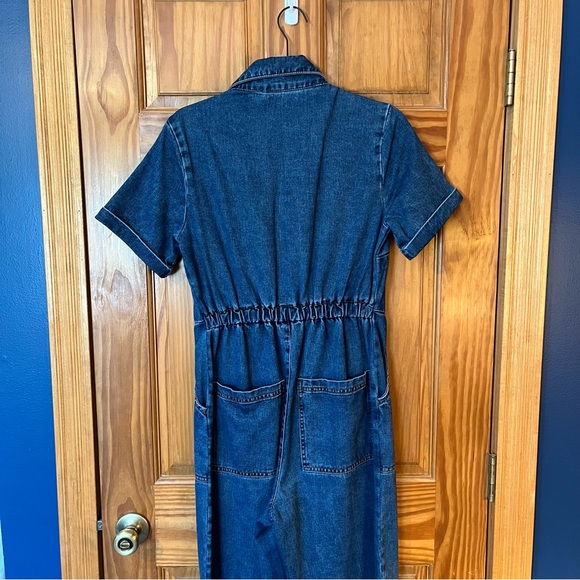 Lucy & Yak Dark Blue Denim Jumpsuit Wide Leg Crop - Picture 5 of 7
